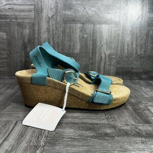 Papillio by Birkenstock Soley Women's 9/EURO 40 Embossed Ankle Strap Wedge Teal